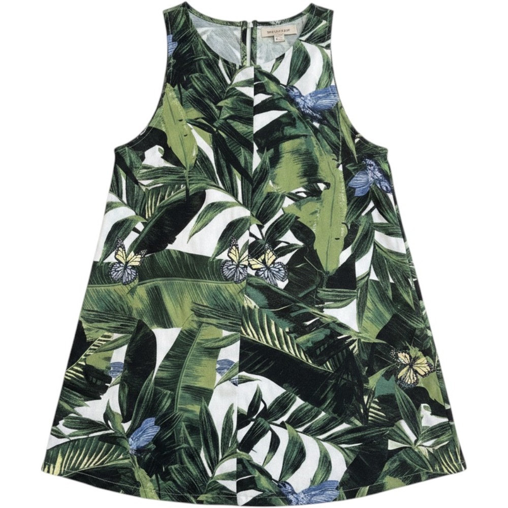 Abercrombie & Fitch Tropical Palm Leaf Butterfly Cutout Back Mini Dress Green